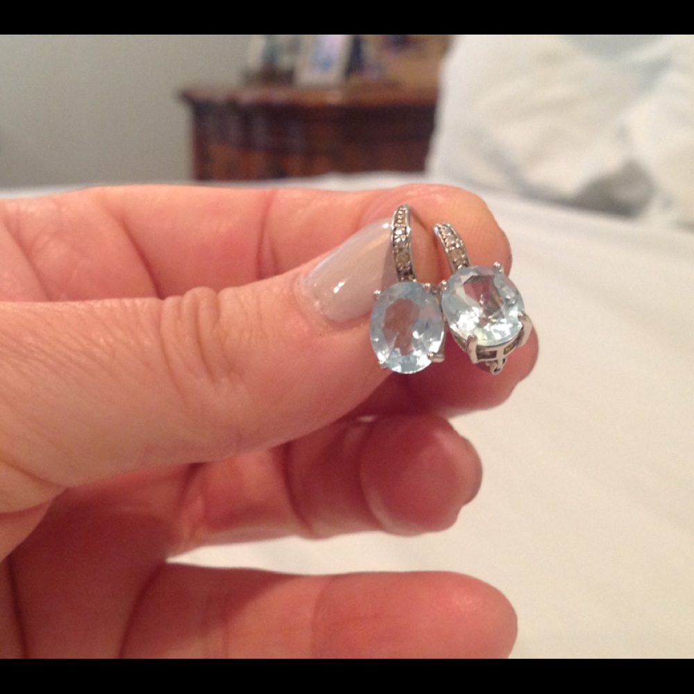 Earrings, sterling silver and diamond chips